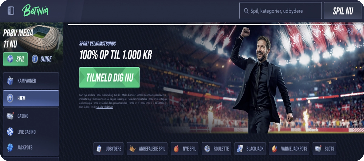 Betinia - 100% op til 1.000 kr. i indbetalingsbonus