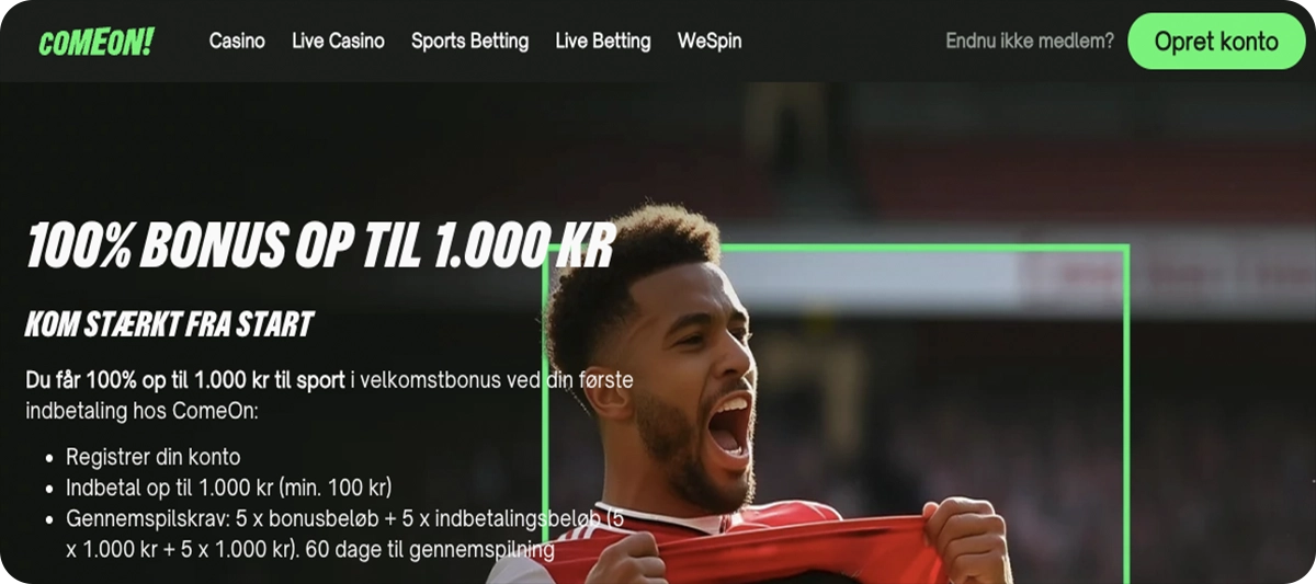 ComeOn - Få 1.000 kr. indbetalingsbonus på odds