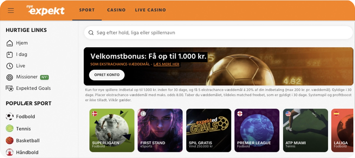 Expekt - 100 % sports bonus op til 1.000 kr