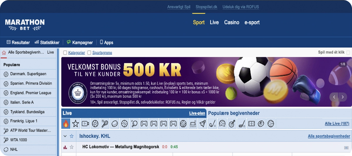 MarathonBet - 100 % op til 500 kr. i betting bonus + Extrabet op til 1.000 kr.