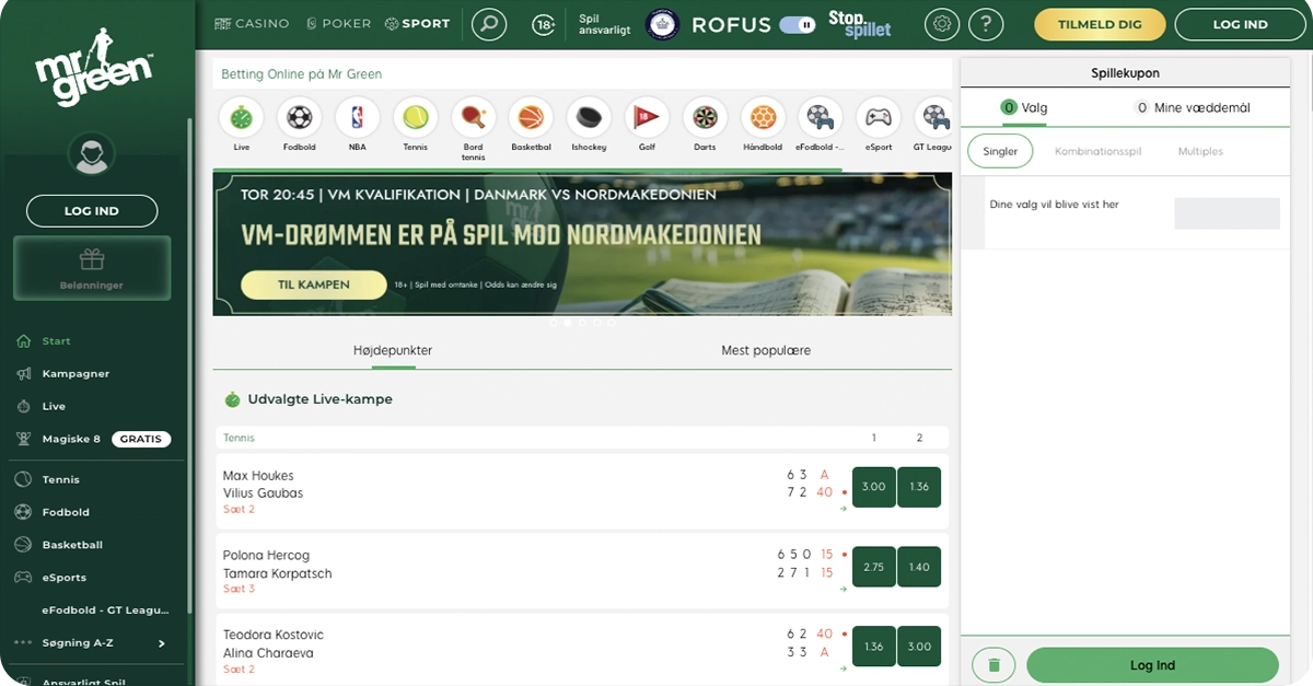 Mr Green odds side