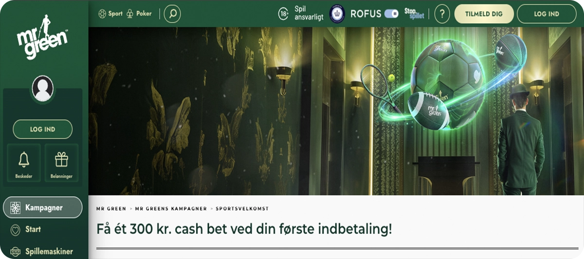MrGreen - Få 300 kr. riskofrit cash bet