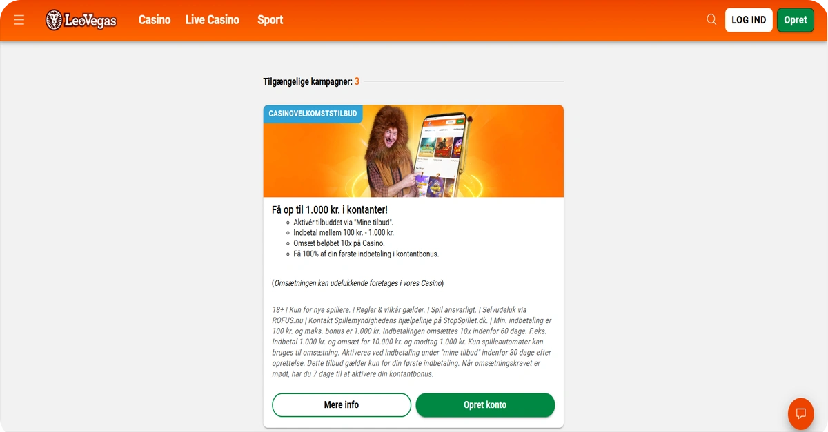 LeoVegas velkomstbonusser til sport og casino